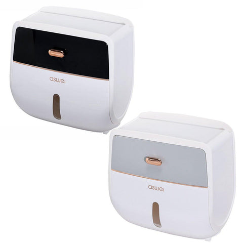 Wall-Mounted Toilet Tissue Paper Roll Holder Storage Box No punching Waterproof - Grey