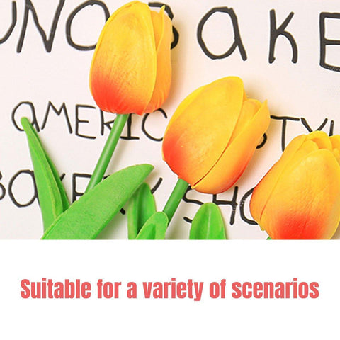 20PCS Real Touch Artificial Tulip Bouquet Fake Flowers for Home Wedding Decor - Yellow