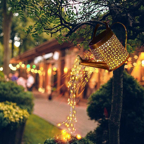 Solar Led Watering Can String Light Outdoor Garden Art Waterfall Lamp Decoration - Style A: Shower + Lamp