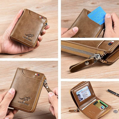 Men'S Rfid Blocking Leather Short Wallet Credit Id Card Cash Holder Purse