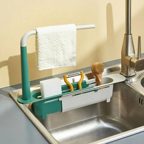 Telescopic Sink Rack Holder Expandable Storage Drain Basket Home Kitchen Tools - Green