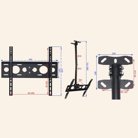 Adjustable Single Screen Tv Wall / Ceiling Mount - 32-65 Inch 0.5-2m Range