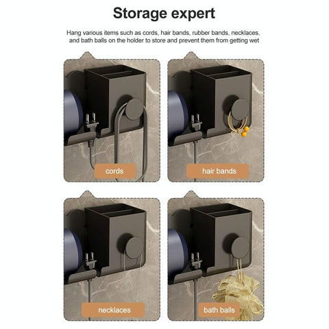 Wall Mounted Holder For Dyson Hair Dryer Bathroom Storage Rack Simple Black - Simple White