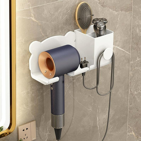 Wall Mounted Holder For Dyson Hair Dryer Bathroom Storage Rack Simple Black - Simple White