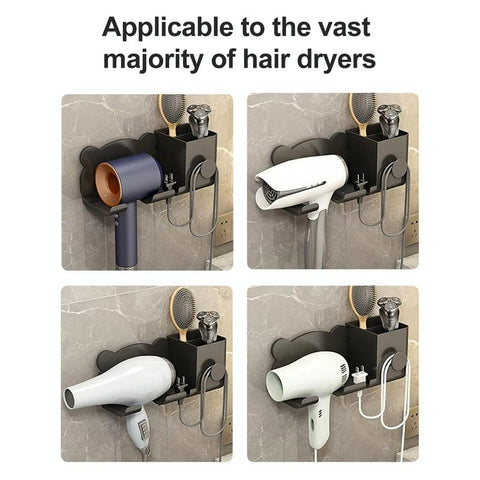 Wall Mounted Holder For Dyson Hair Dryer Bathroom Storage Rack Simple Black - Upgrade White