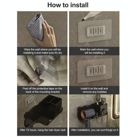 Wall Mounted Holder For Dyson Hair Dryer Bathroom Storage Rack Simple Black - Upgrade Black