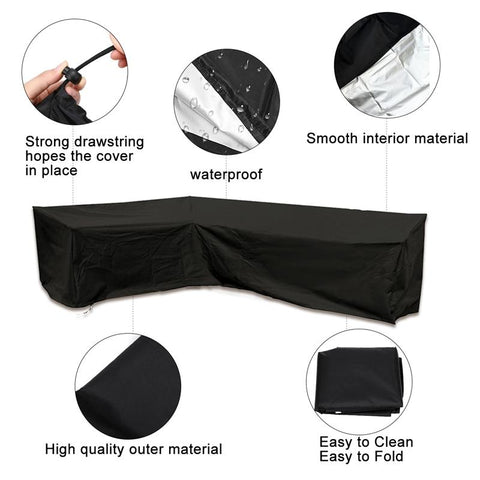 Waterproof Outdoor Corner Sofa Cover - 286x222x82cm - Black