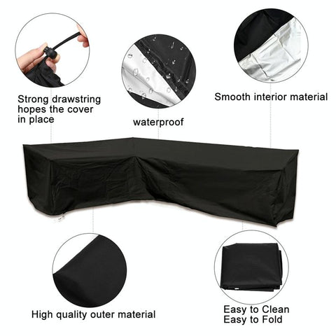 Waterproof Outdoor Corner Sofa Cover - 155x95x68 Black