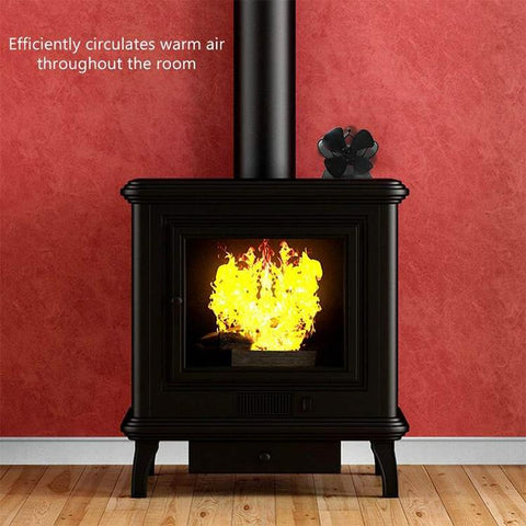 High Temperature 4-blade Heat Powered Stove Fan for Fireplaces - Black