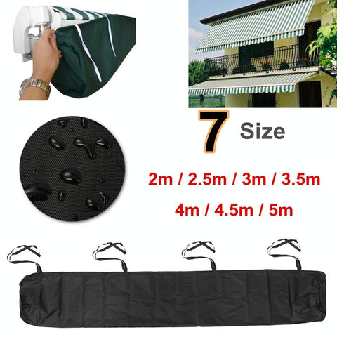 2m Retractable Roller Blind Awning Cover - Waterproof & Dustproof - Black