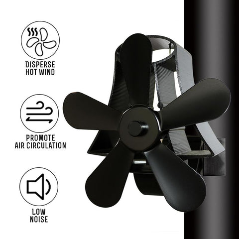 High Temp 5-blade Heat Powered Stove Fan for Fireplaces - Grey