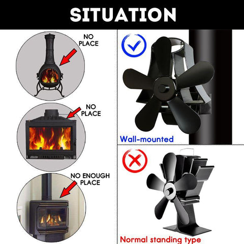 High Temp 5-blade Heat Powered Stove Fan for Fireplaces - Silver