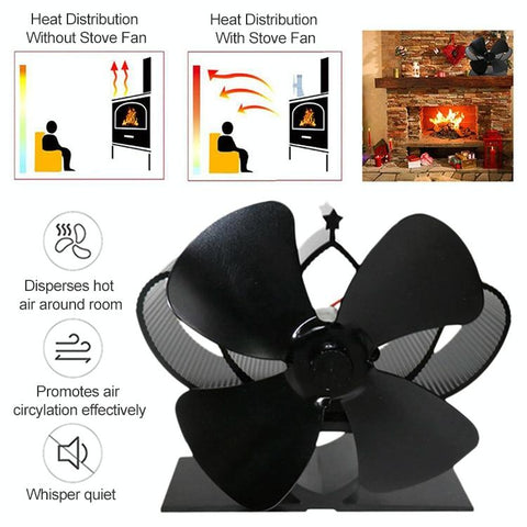 High Temperature 4-blade Heat Powered Stove Fan for Fireplaces - Silver