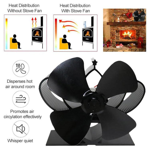 High Temperature 4-blade Heat Powered Stove Fan for Fireplaces - Silver
