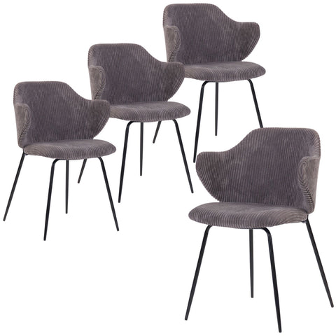 Set of 4 Dining Chairs with Corduroy Cord Fabric in Dark Grey Lincoln