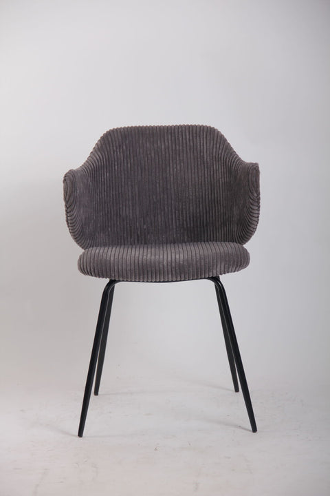 Set of 4 Dining Chairs with Corduroy Cord Fabric in Dark Grey Lincoln