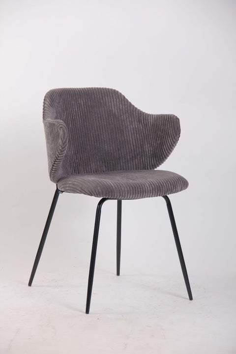 Set of 4 Dining Chairs with Corduroy Cord Fabric in Dark Grey Lincoln