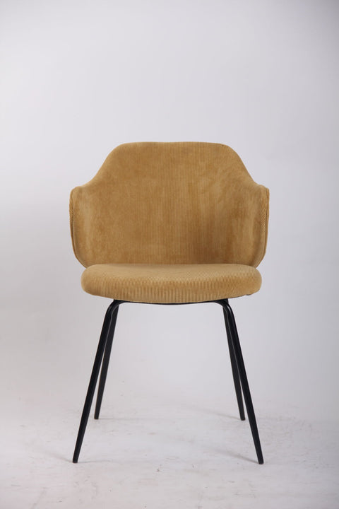 Set of 2 Dining Chairs Corduroy Cord Fabric with Metal Legs in Mustard Yellow