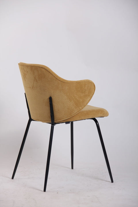 Set of 4 Dining Chairs Corduroy Cord Fabric with Metal Legs in Mustard Yellow