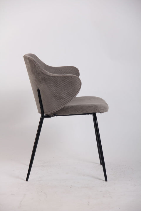 Set of 2 Dining Chairs with Corduroy Cord Fabric in Grey