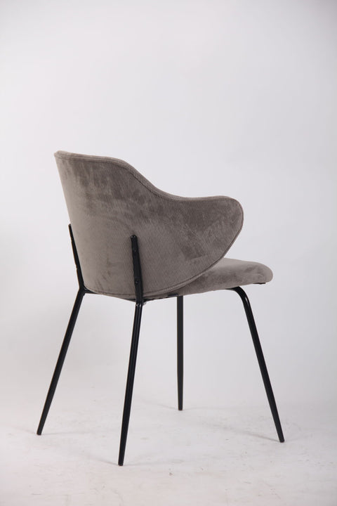 Set of 2 Dining Chairs with Corduroy Cord Fabric in Grey