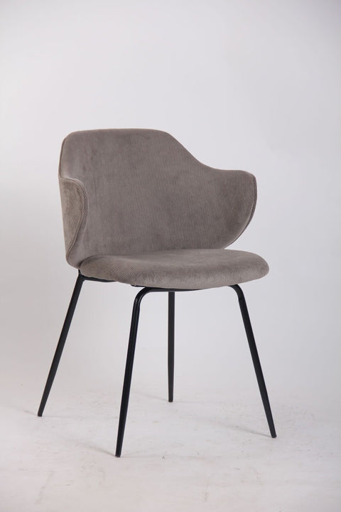 Set of 2 Dining Chairs with Corduroy Cord Fabric in Grey