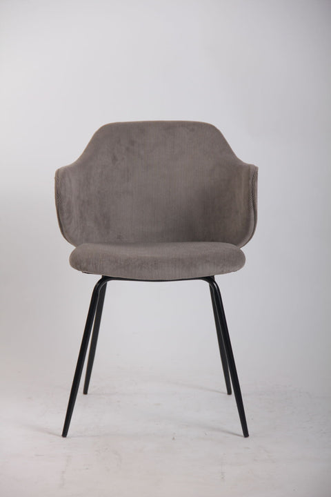 Set of 4 Dining Chairs with Corduroy Cord Fabric in Grey