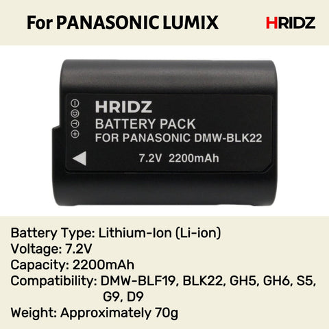 Hridz BLK22 Battery and Dual charger pack for Panasonic DMW-BLK22 LUMIX DSLR - combo-pack