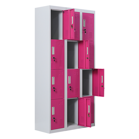 12-Door Locker for Office Gym Shed School Home Storage - Standard Lock with 2 Keys