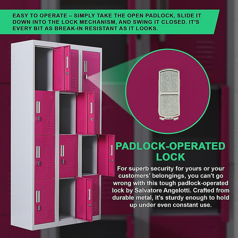 12-Door Locker for Office Gym Shed School Home Storage - Padlock-operated