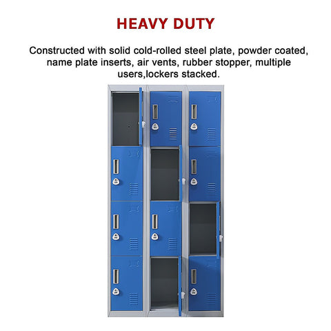 12-Door Locker for Office Gym Shed School Home Storage - 3-Digit Combination Lock
