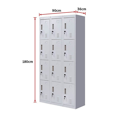 12-Door Locker for Office Gym Shed School Home Storage - Standard Lock with Keys