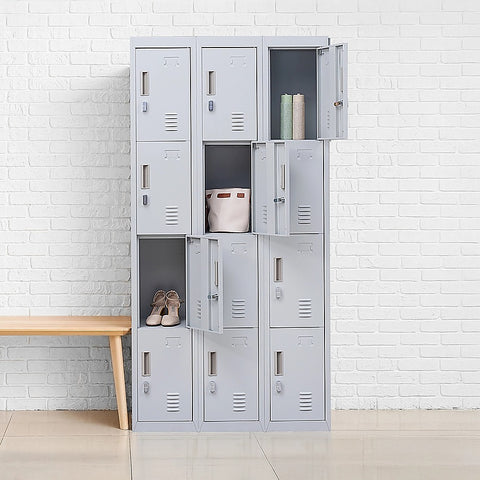 12-Door Locker for Office Gym Shed School Home Storage - Padlock-operated