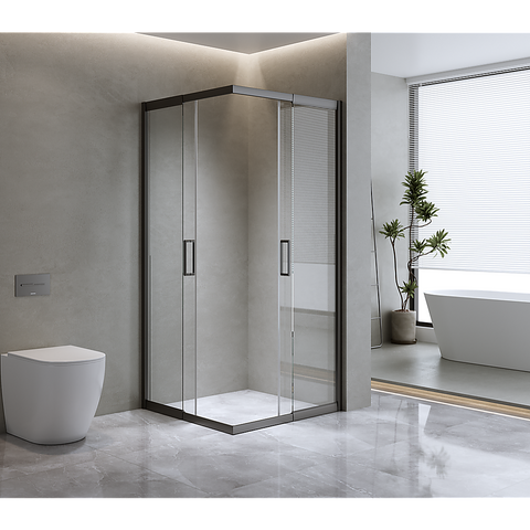 Adjustable 1200x1100mm Double Sliding Door Glass Shower Screen in Black