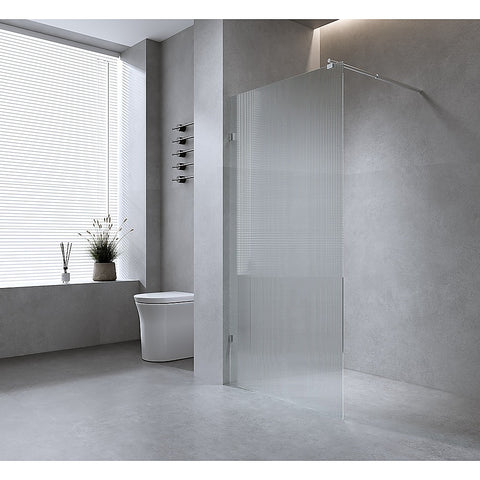 70cm Reeded Single Shower Glass Screen with Gold U-brackets & Square Pole