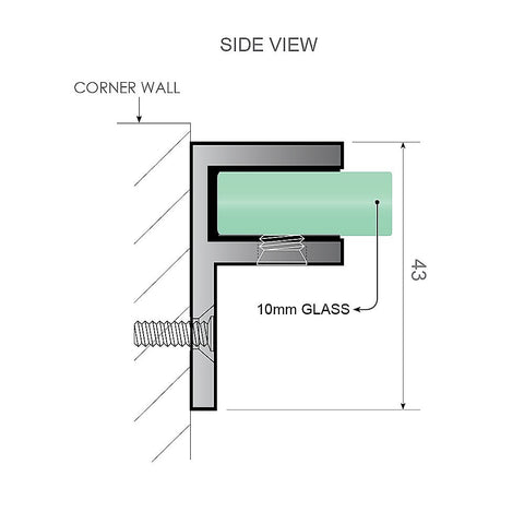 80cm Reeded Single Shower Glass Screen with Black Wall F-Brackets