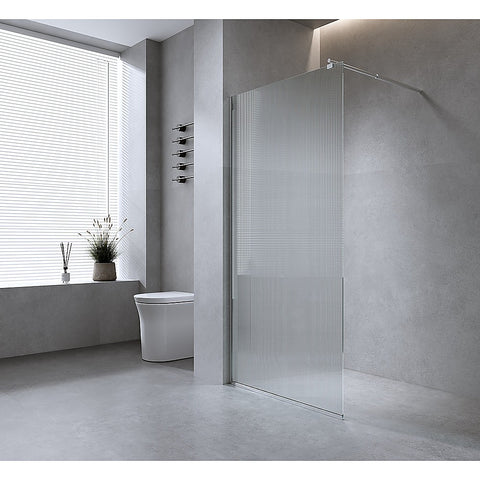 70cm Reeded Single Shower Glass Screen with White Wall Channel