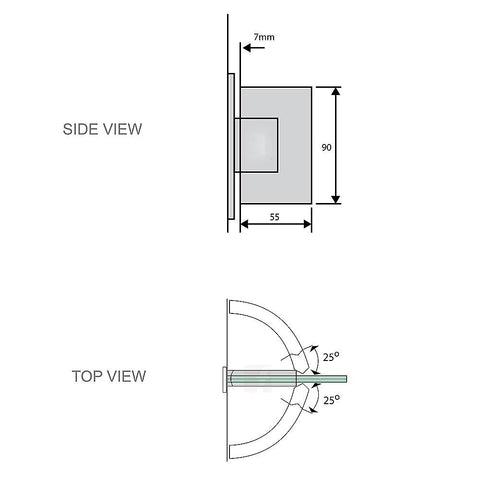 90 Degree Brass Glass Shower Door L-Hinge in Chrome