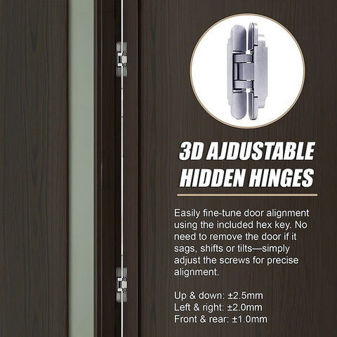 Hidden Door Hinges 180° Heavy Duty 3D Adjustable Silver 40kg