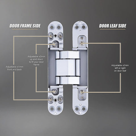 Hidden Door Hinges 180° Heavy Duty 3D Adjustable Silver 40kg