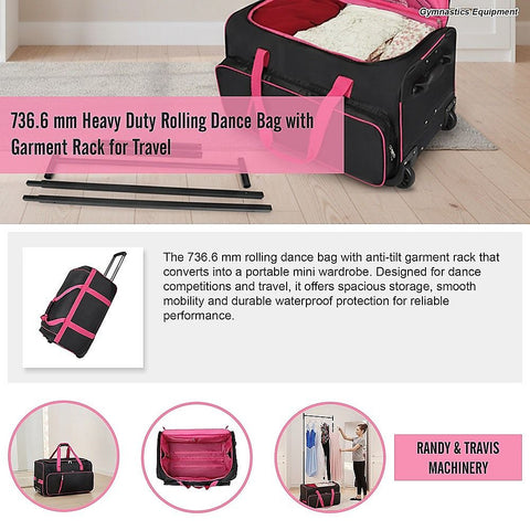 736.6 mm Heavy Duty Rolling Dance Bag with Garment Rack for Travel