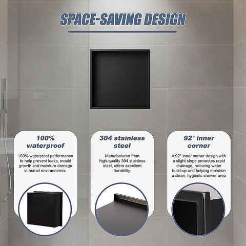 Stainless Steel Shower Niche 32x32cm Shelf Insert Wall Recessed