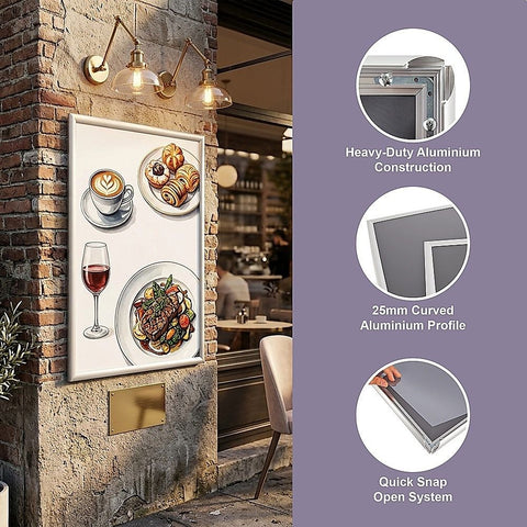 A0 2pc Aluminium Snap Poster Frame Wall Mount Sign Holder Silver