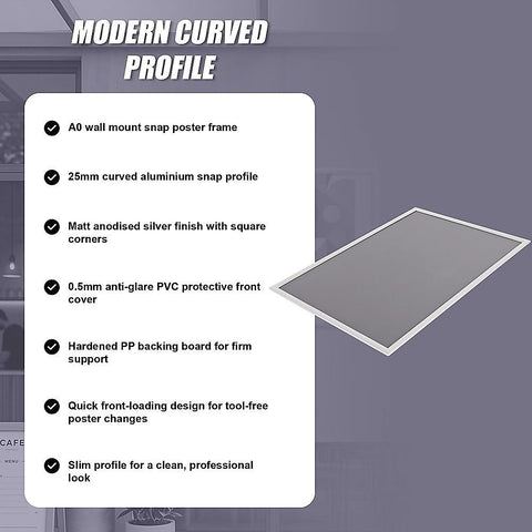 A0 2pc Aluminium Snap Poster Frame Wall Mount Sign Holder Silver