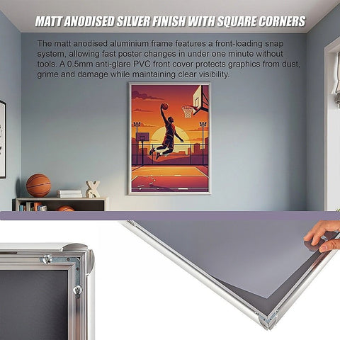 A1 2pc Aluminium Snap Poster Frame Wall Mount Sign Holder Silver