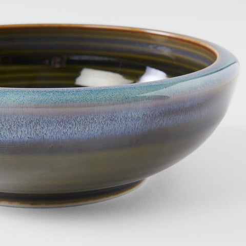 Bowl Thick Edge 17cm Blue Outer Dark Green Inner Glaze