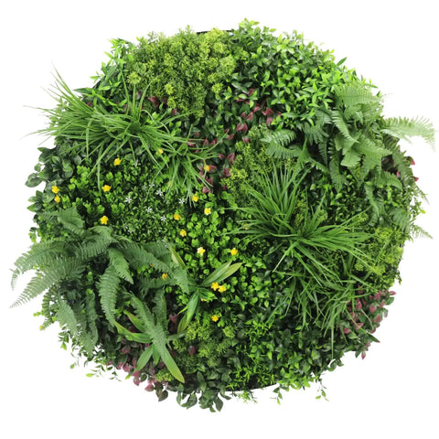 Slimline Artificial Green Wall Disc Art 100cm Country Fern UV Resistant (White)