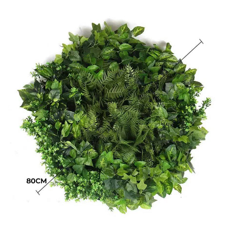 Slimline Artificial Green Wall Disc Art 80cm Mixed Green Fern & Ivy (Modern Black)