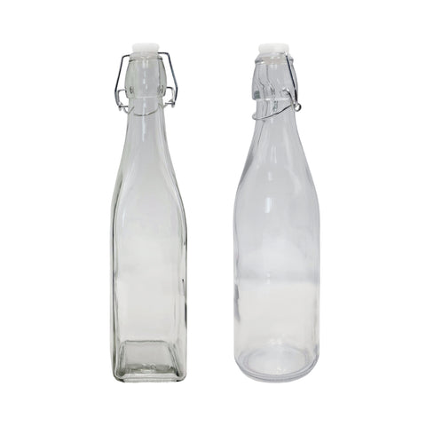 bulk 24 Clear Glass Bottle w Clip Lid 500ml 2 Asst 27cm