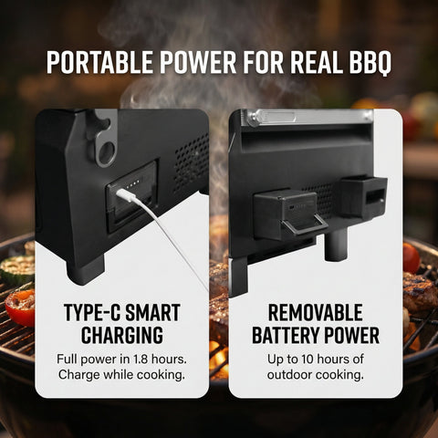 ASMOKE Essential Portable Wireless Pellet Smoker - Battery Powered 8-in-1 Mini BBQ Grill with Smart Temp Control & Meat Probe for Camping & RV